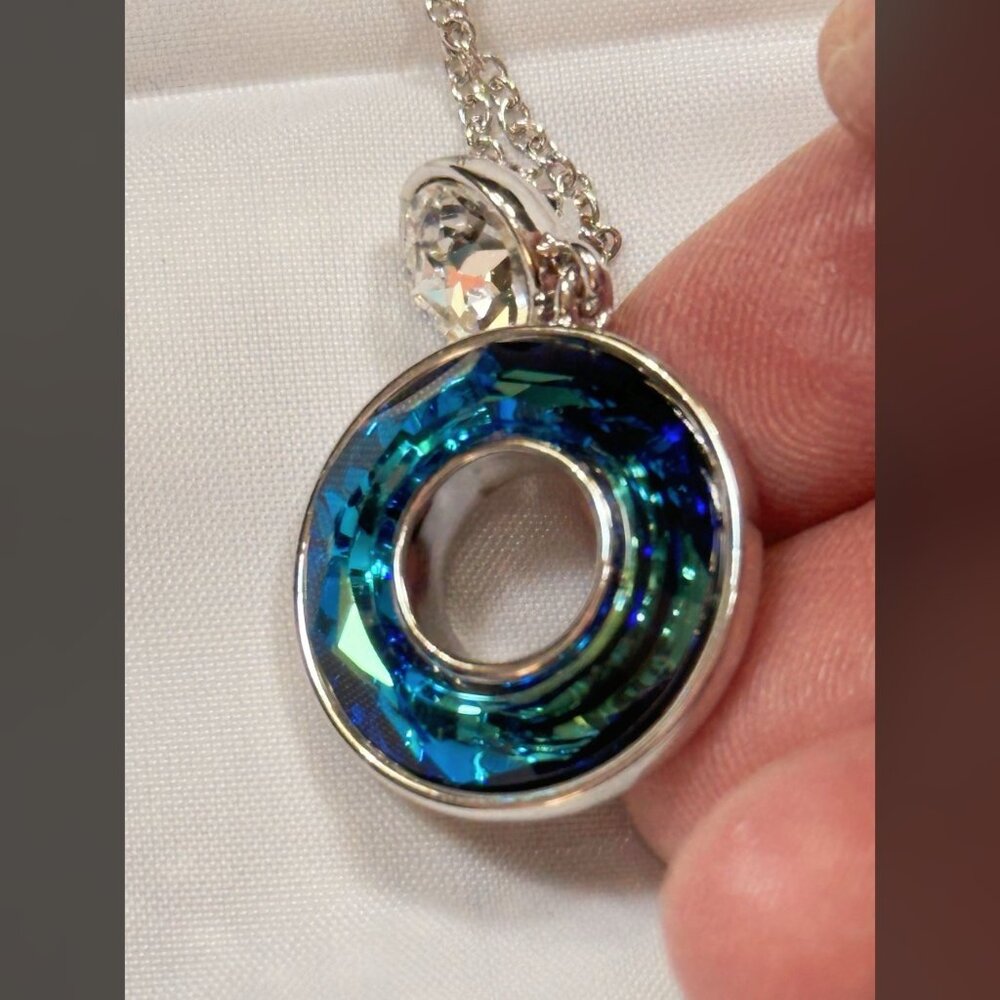 Maui Hawaii Faux OOAK Rhinestone & Montana Opal Infinite Circle Ocean SS 16"